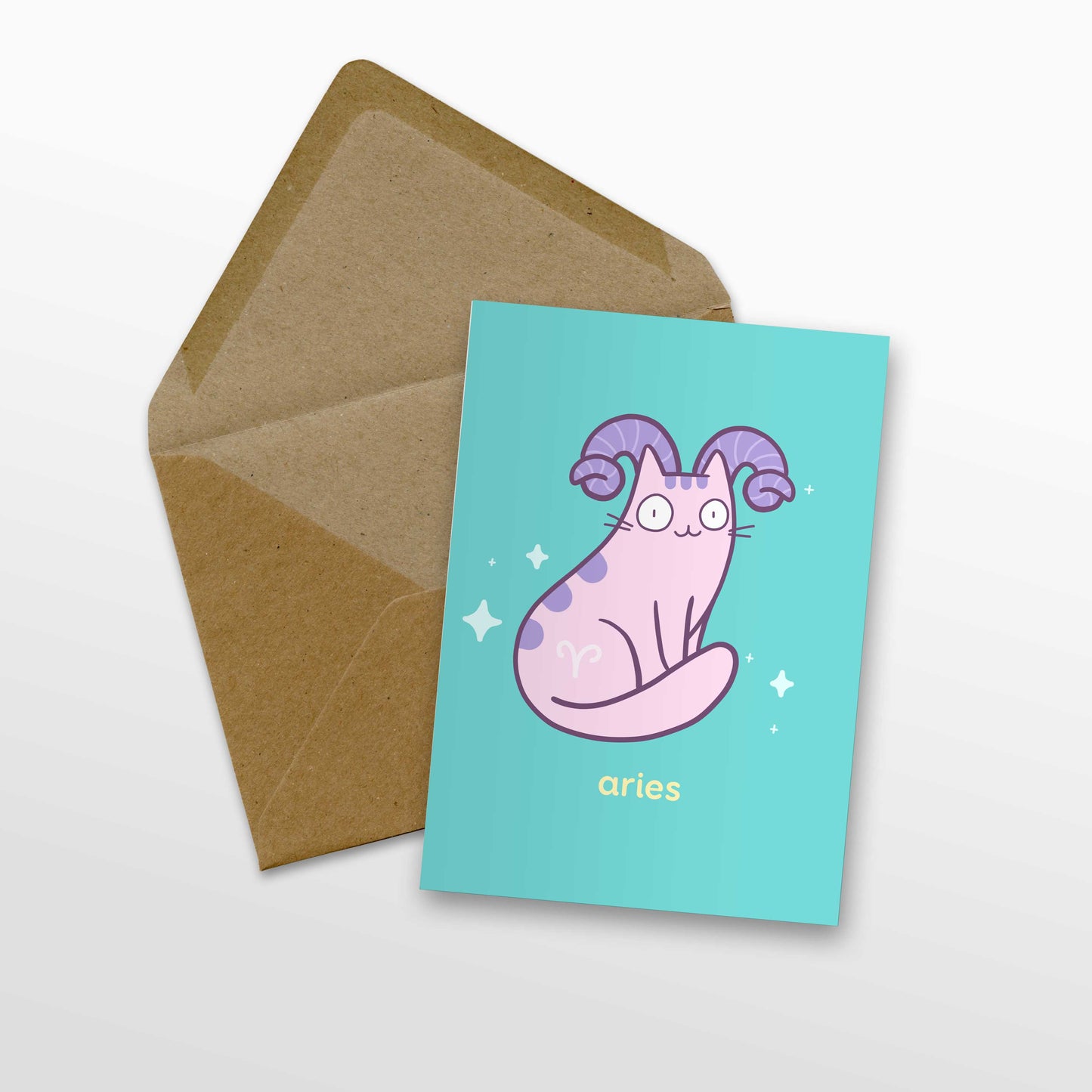 Aries Zodiac Cat Greeting Card
