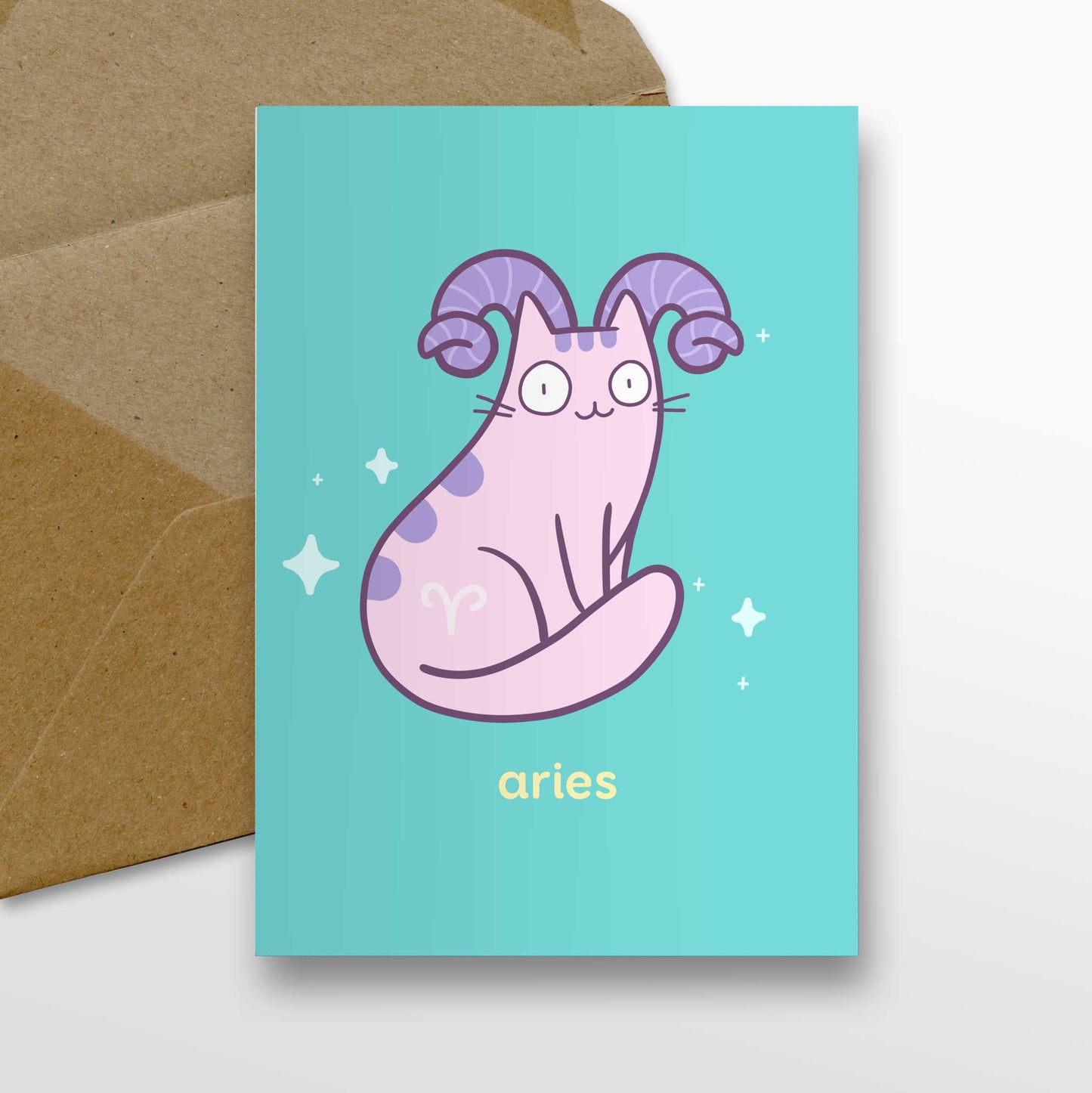 Aries Zodiac Cat Greeting Card