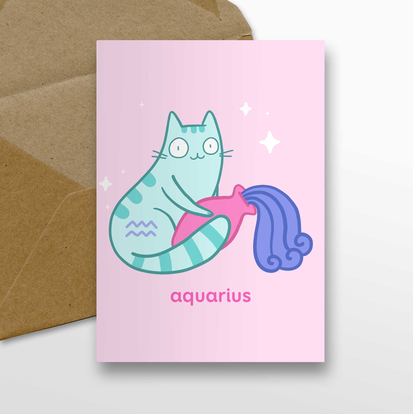 Aquarius Zodiac Cat Greeting Card