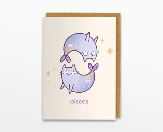 Pisces Zodiac Cat Greeting Card