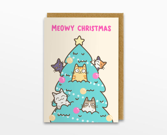 Cats In Christmas Tree Card