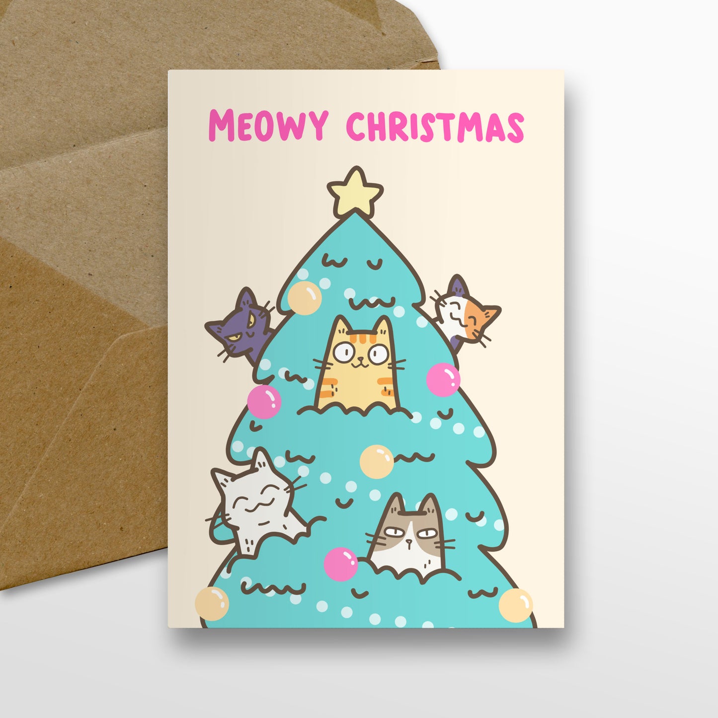 Cats In Christmas Tree Card