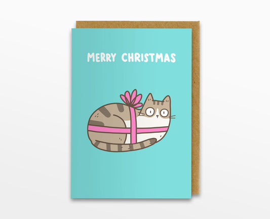 Christmas Cat And Ribbon Card