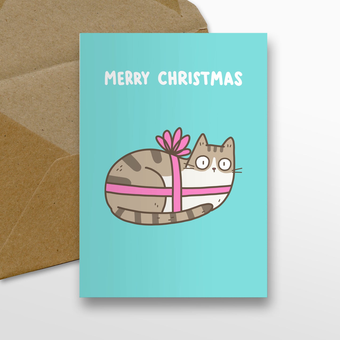 Christmas Cat And Ribbon Card