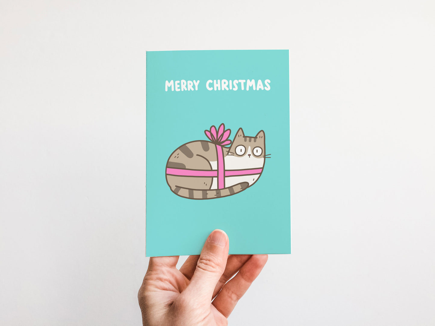 Christmas Cat And Ribbon Card