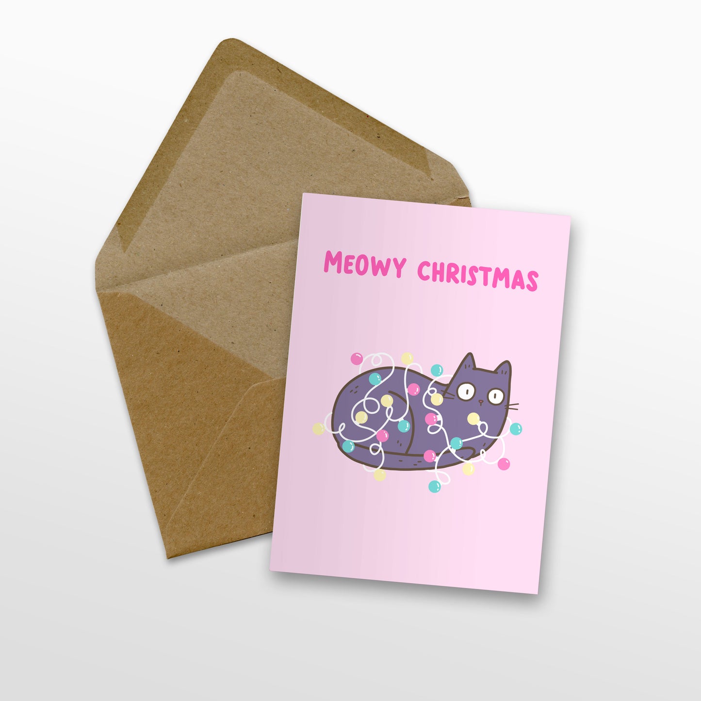 Christmas Lights Cat Card