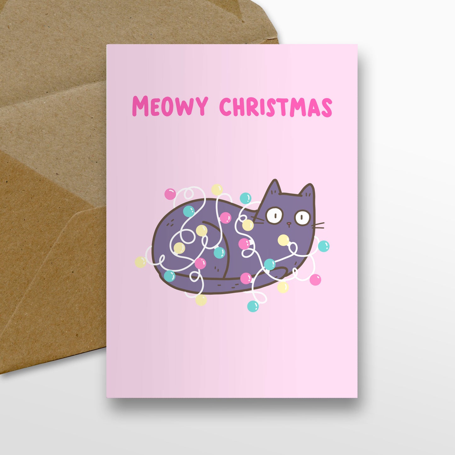 Christmas Lights Cat Card