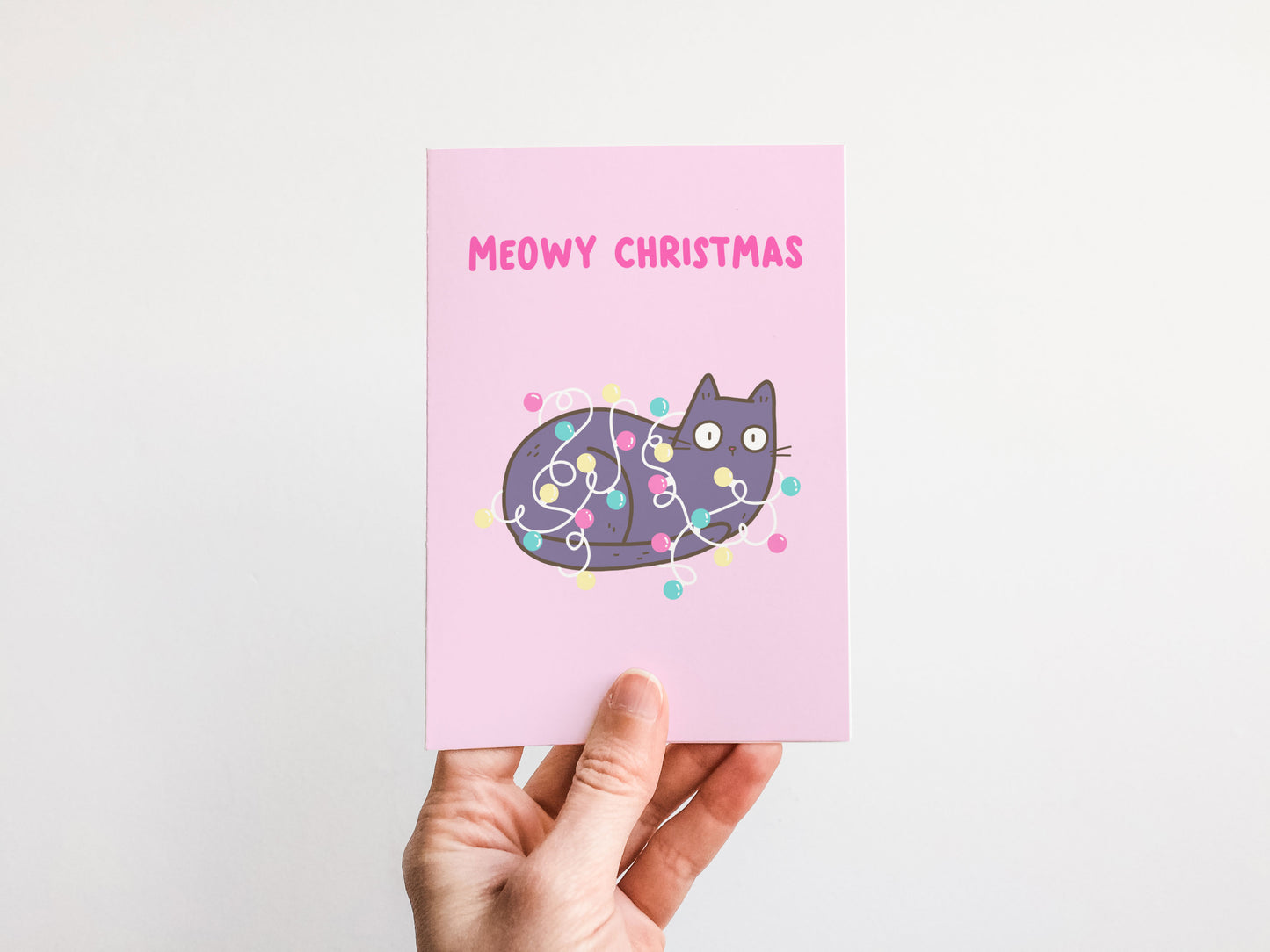 Christmas Lights Cat Card