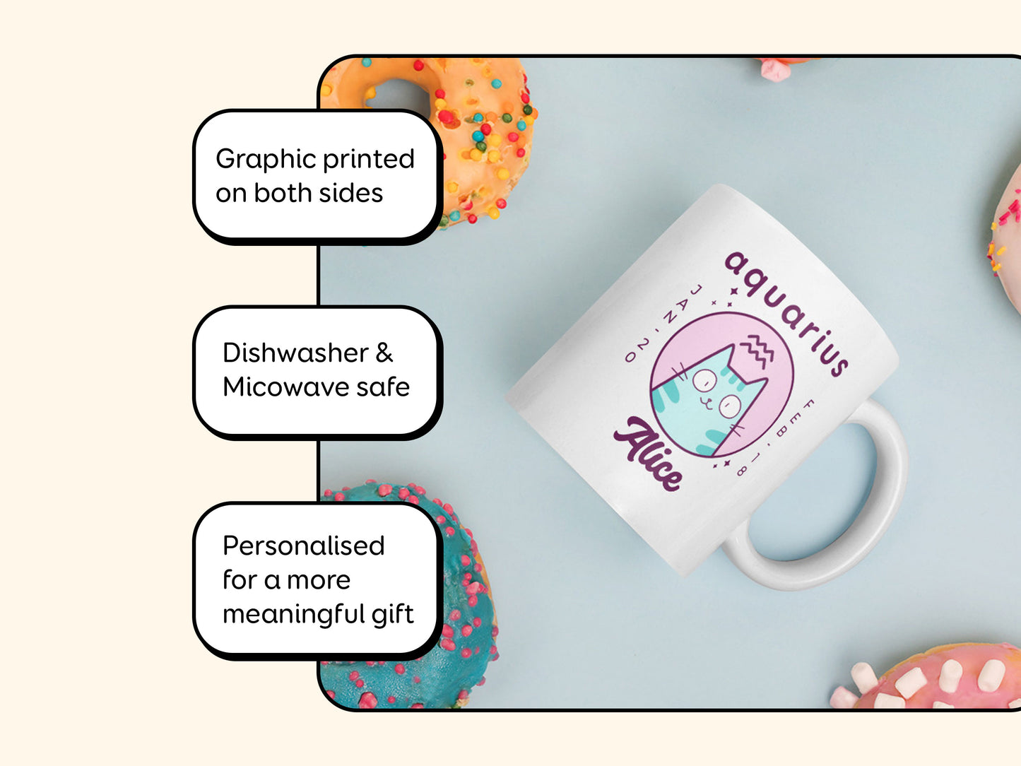 Personalised Aquarius Cat Mug