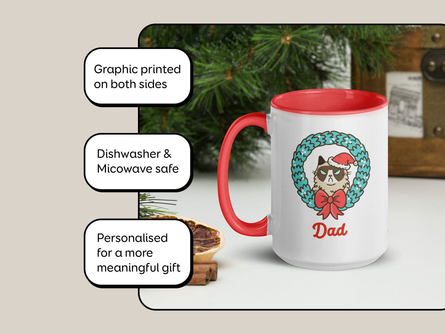 Personalised Grumpy Christmas Cat Mug