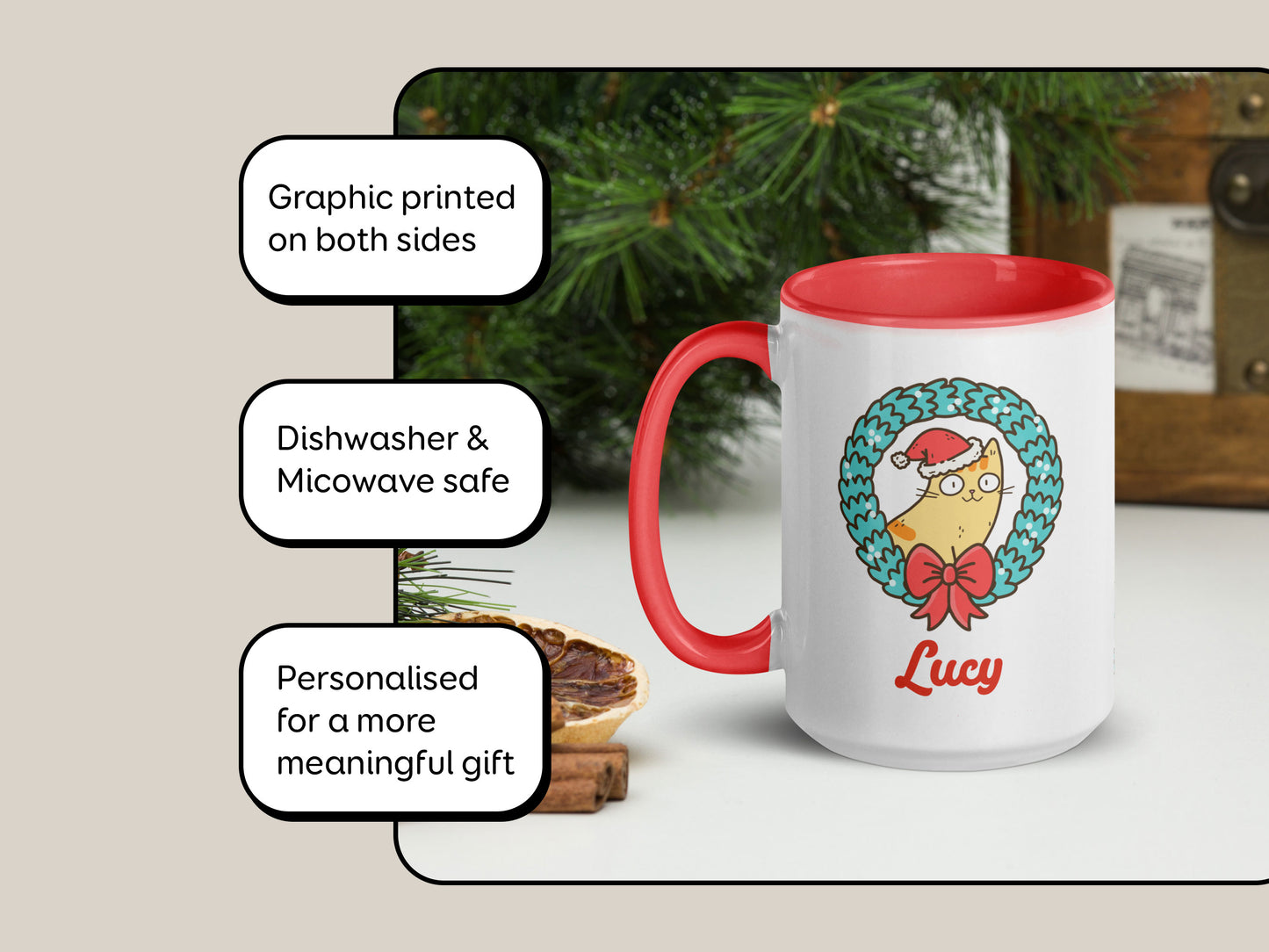 Personalised Happy Christmas Cat Mug