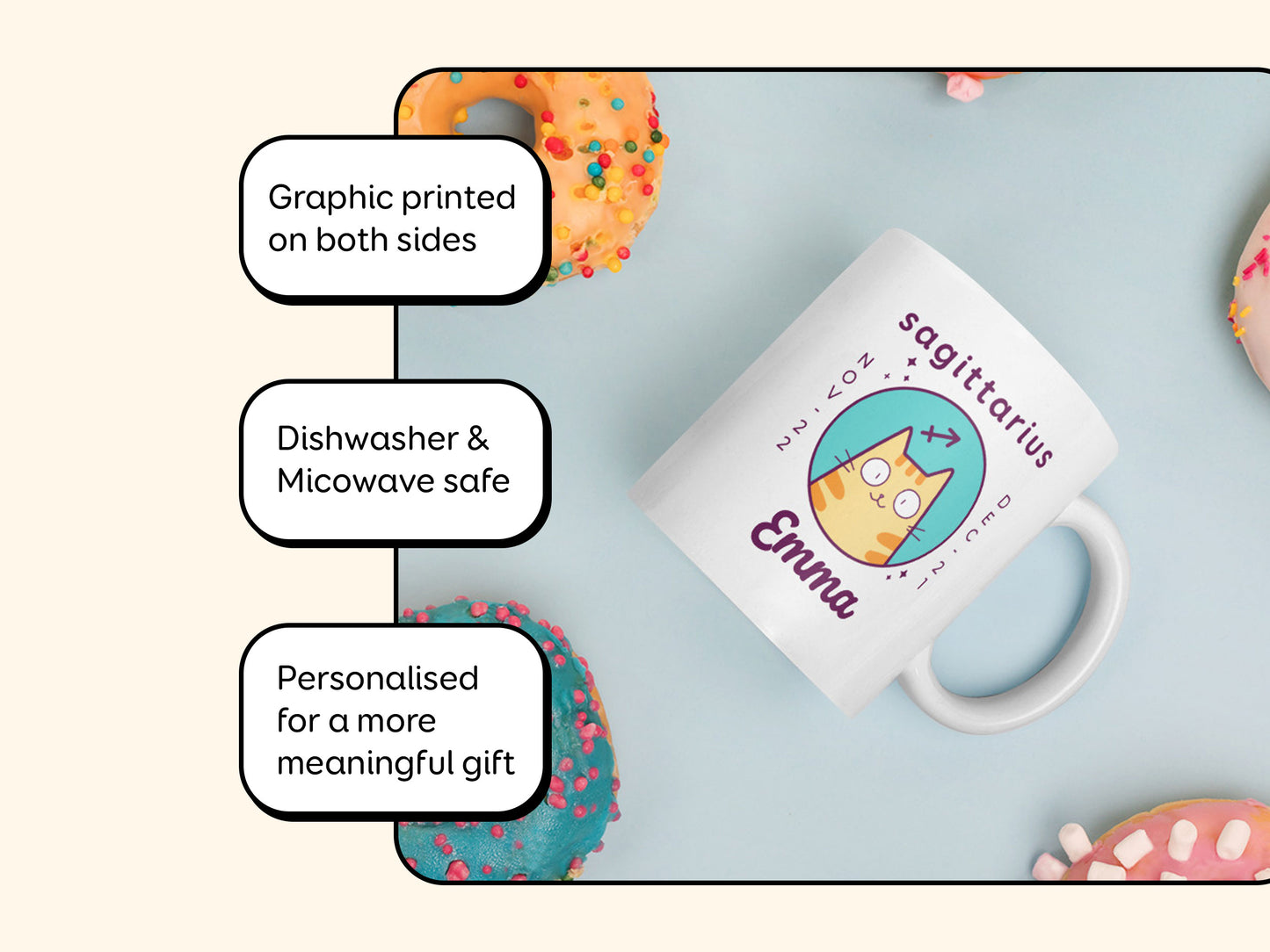 Personalised Sagittarius Cat Mug