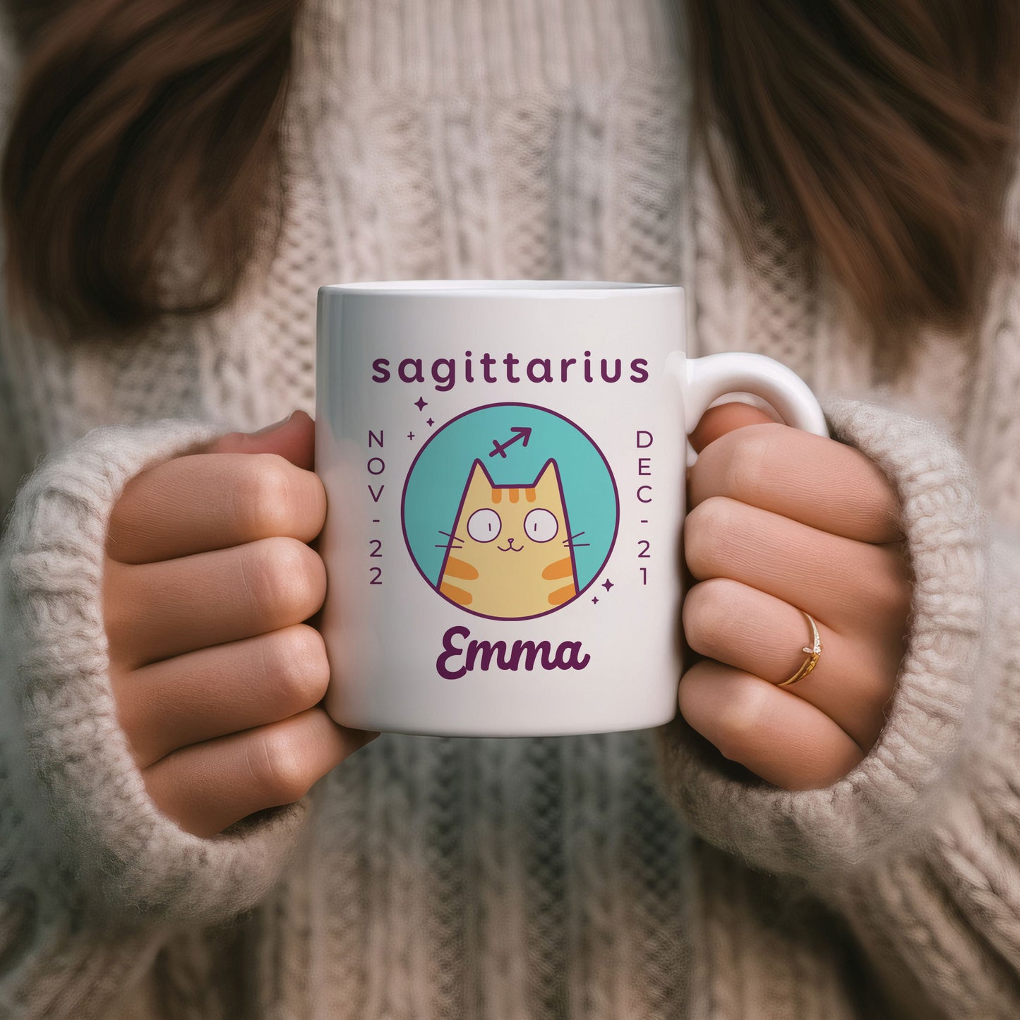 Personalised Sagittarius Cat Mug