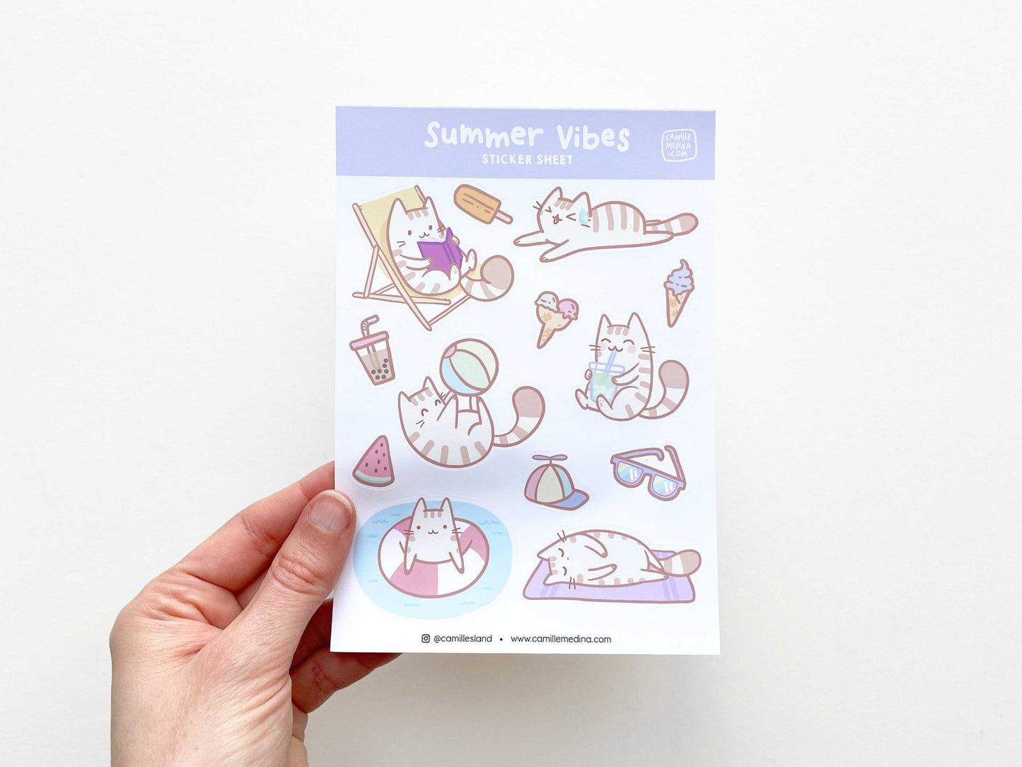 Kawaii Summer Cat Sticker Sheet