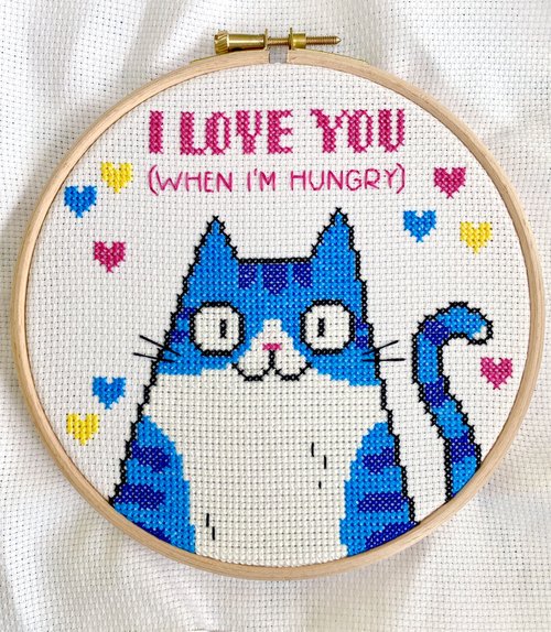 Cat Cross Stitch Kit - I Love You (When I'm Hungry)