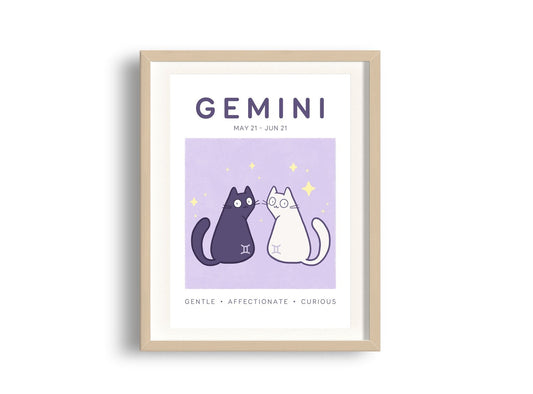 Gemini Zodiac Cat Print (A5)