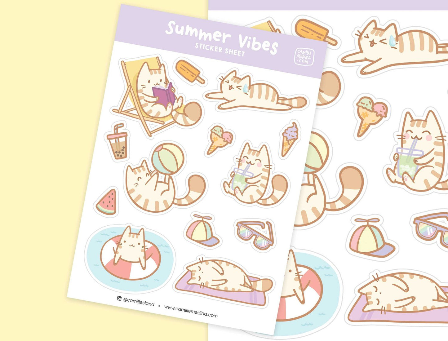 Kawaii Summer Cat Sticker Sheet