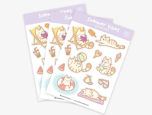 Kawaii Summer Cat Sticker Sheet