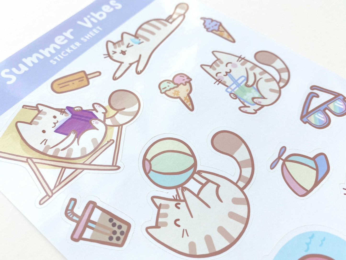 Kawaii Summer Cat Sticker Sheet