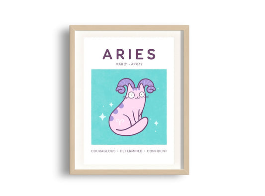 Aries Zodiac Cat Print (A5)