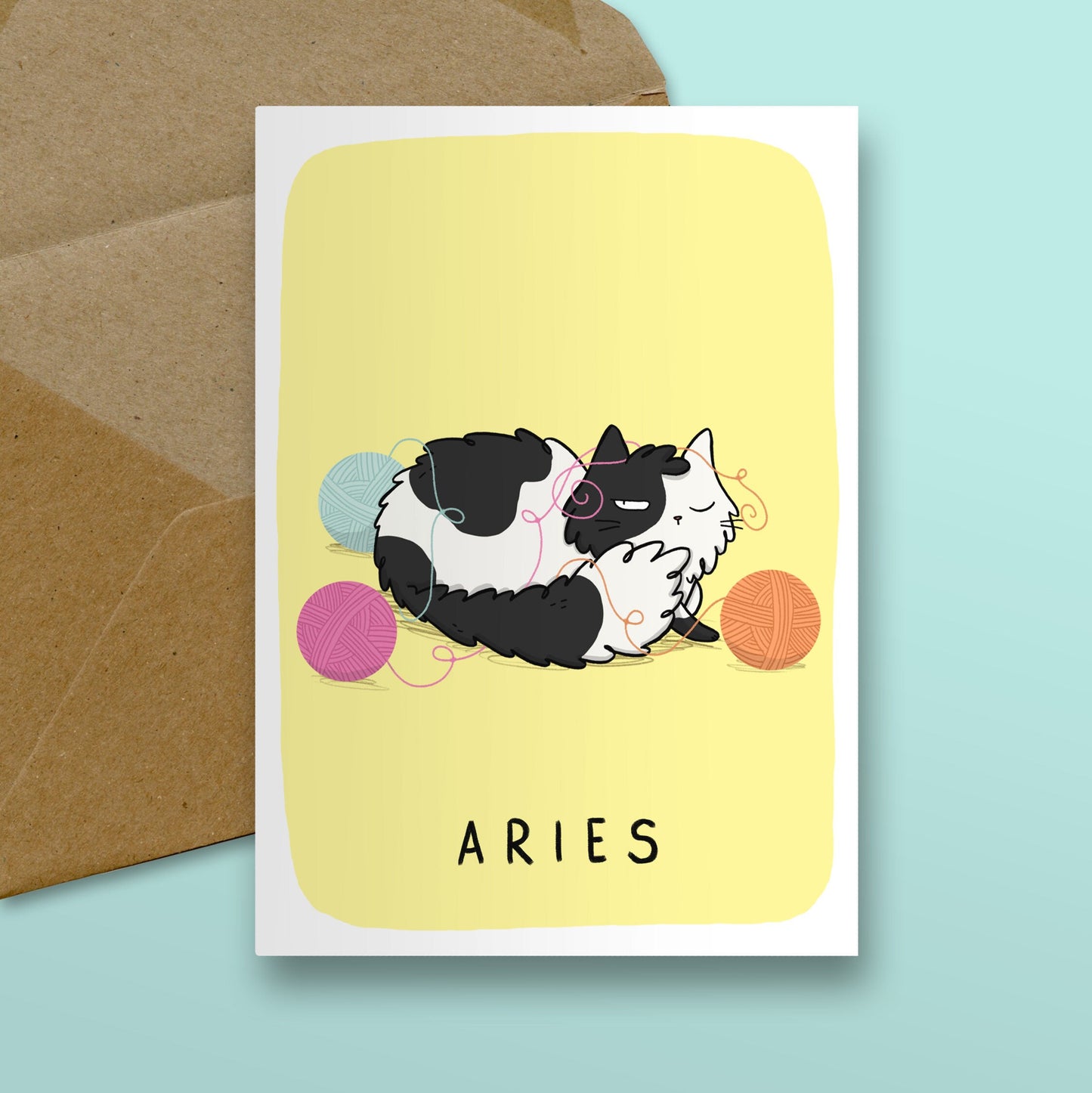 Aries Zodiac Cat Card