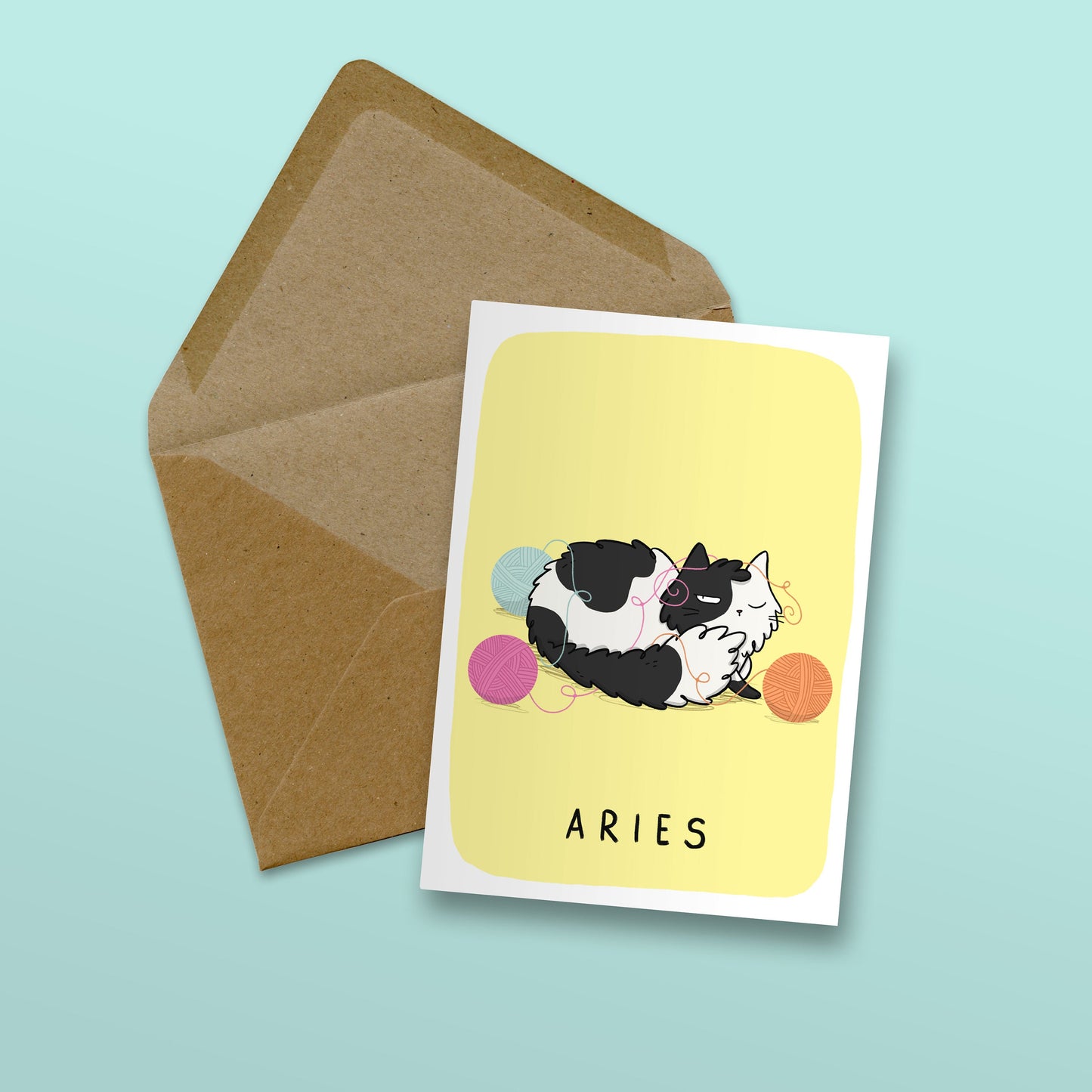 Aries Zodiac Cat Card