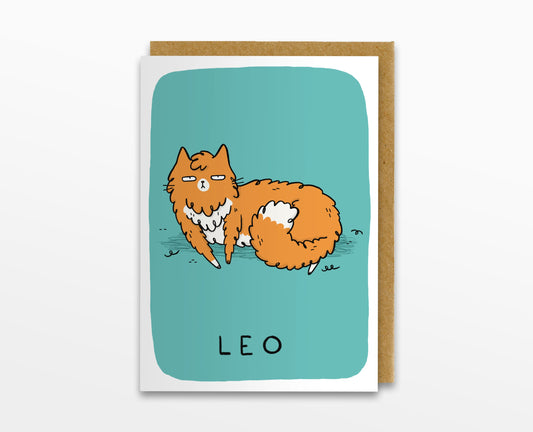 Leo Zodiac Cat Card
