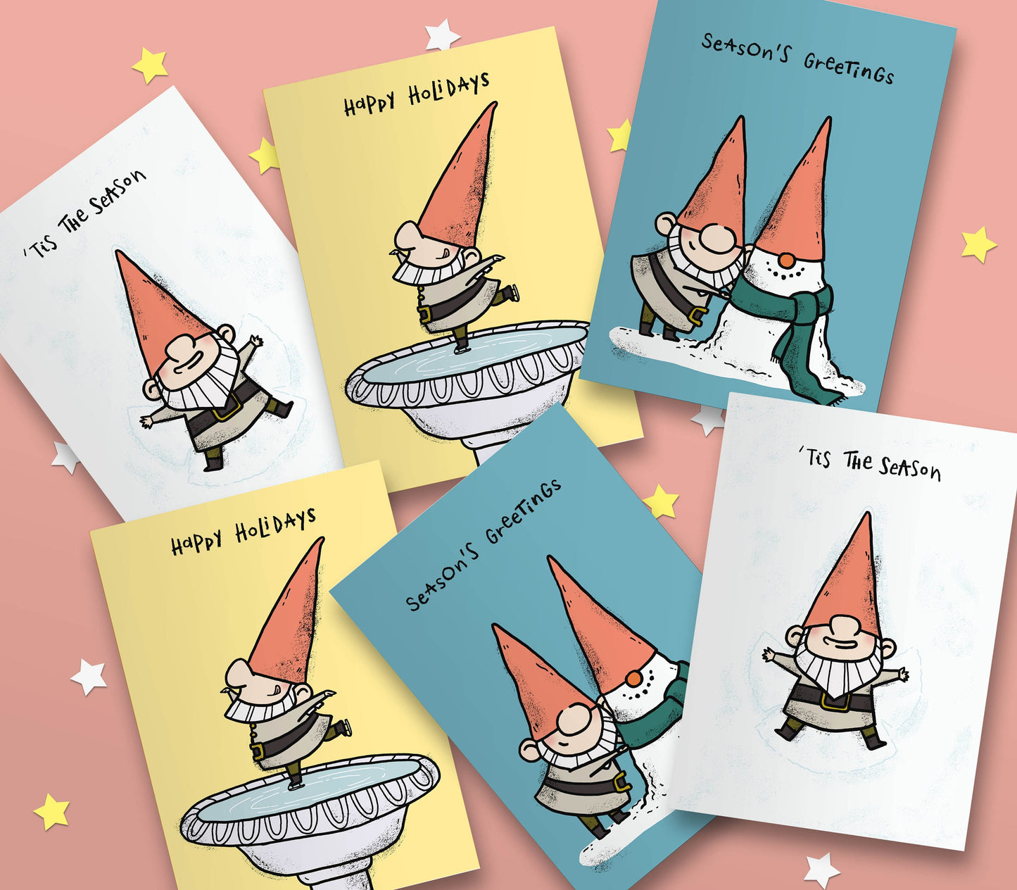 Pack of 6 Winter Holiday Gnomes Cards