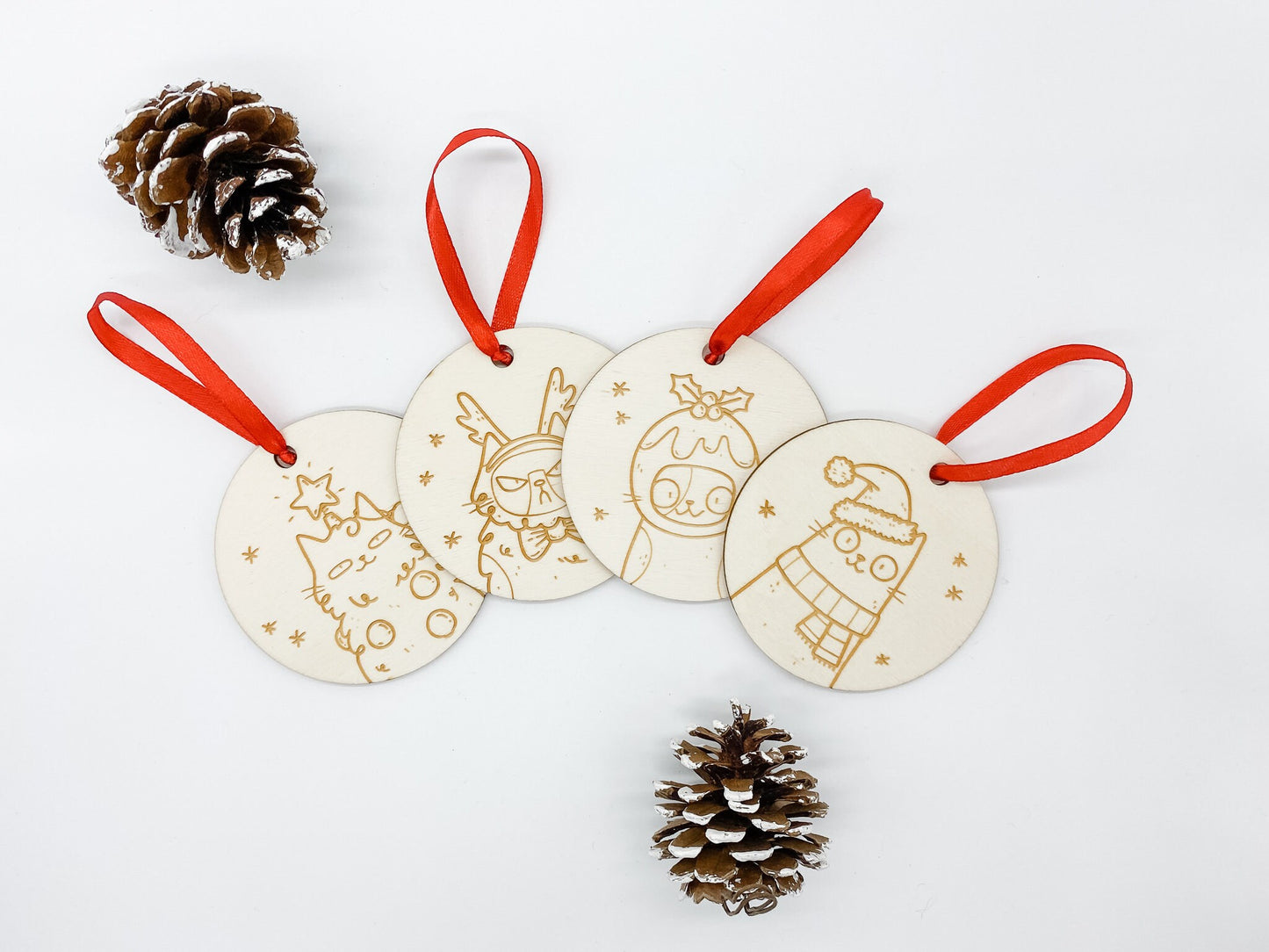 Set Of 4 Cat Christmas Ornaments
