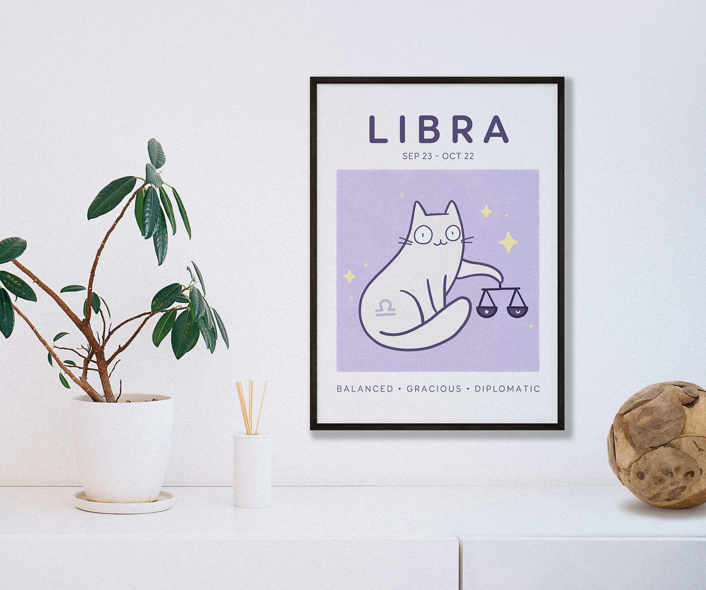 Libra Zodiac Cat Print (A5)