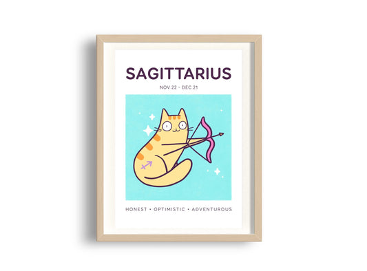 Sagittarius Zodiac Cat Print (A5)