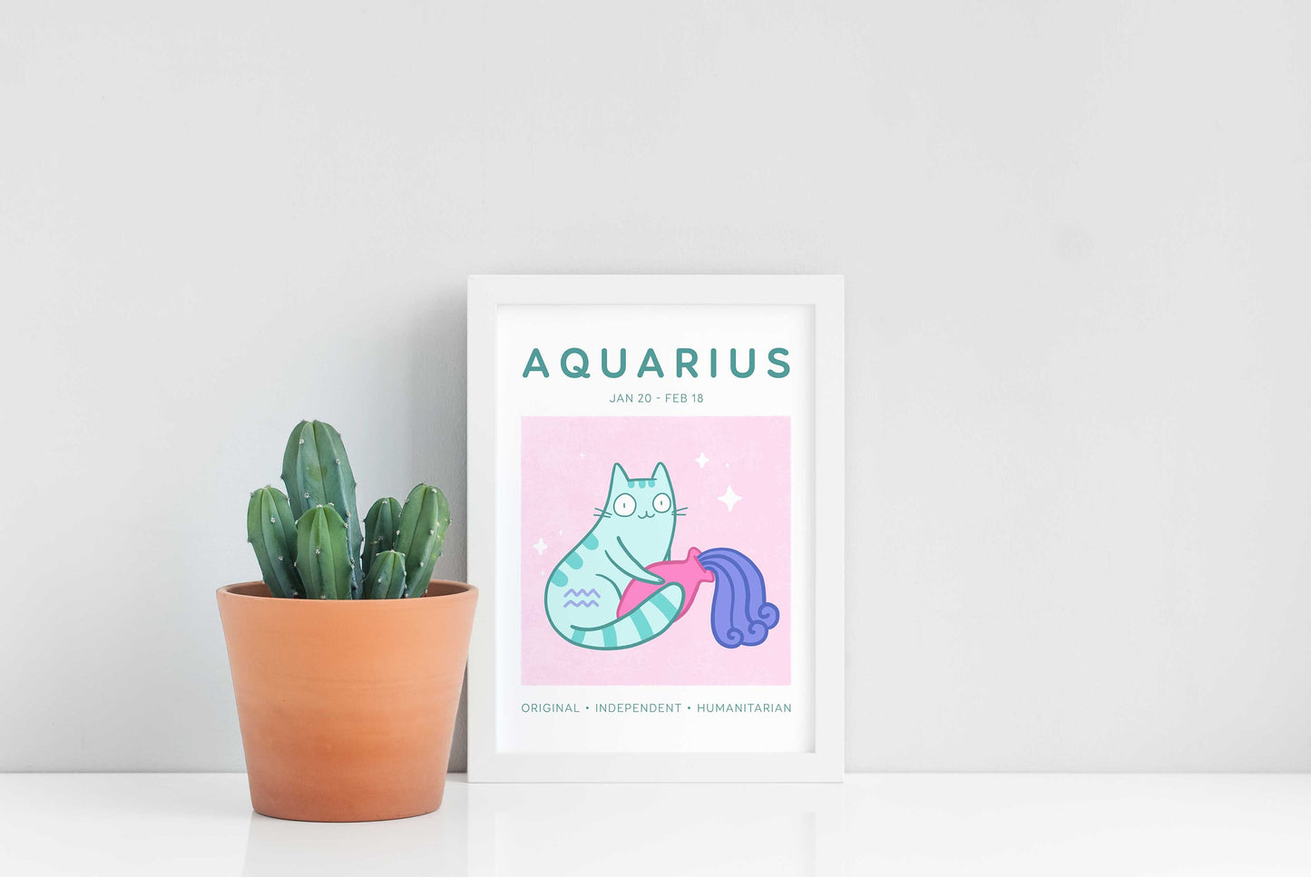 Aquarius Zodiac Cat Print (A5)