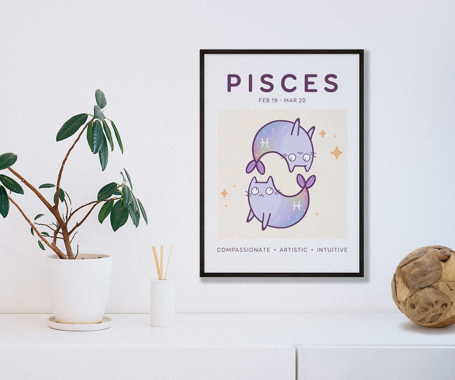 Pisces Zodiac Cat Print (A5)