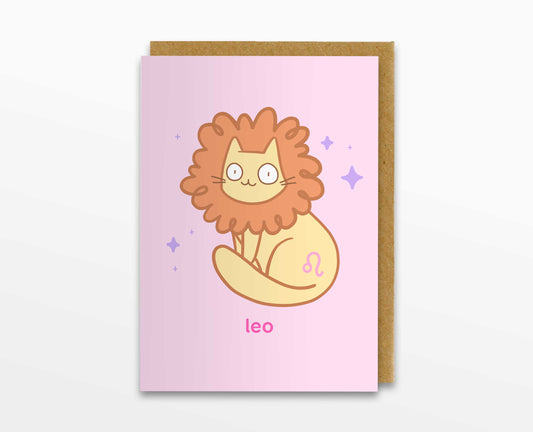 Leo Zodiac Cat Greeting Card