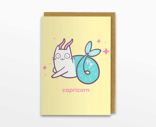 Capricorn Zodiac Cat Greeting Card