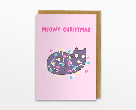 Christmas Lights Cat Card