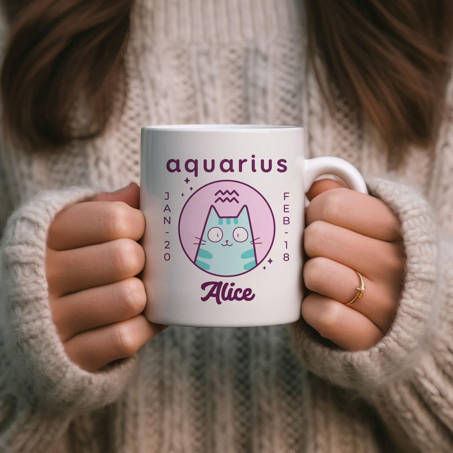 Personalised Aquarius Cat Mug