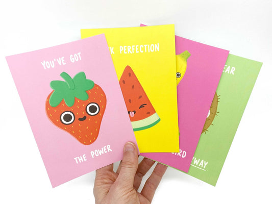 Pack of 4 Happy Fruit Postcards