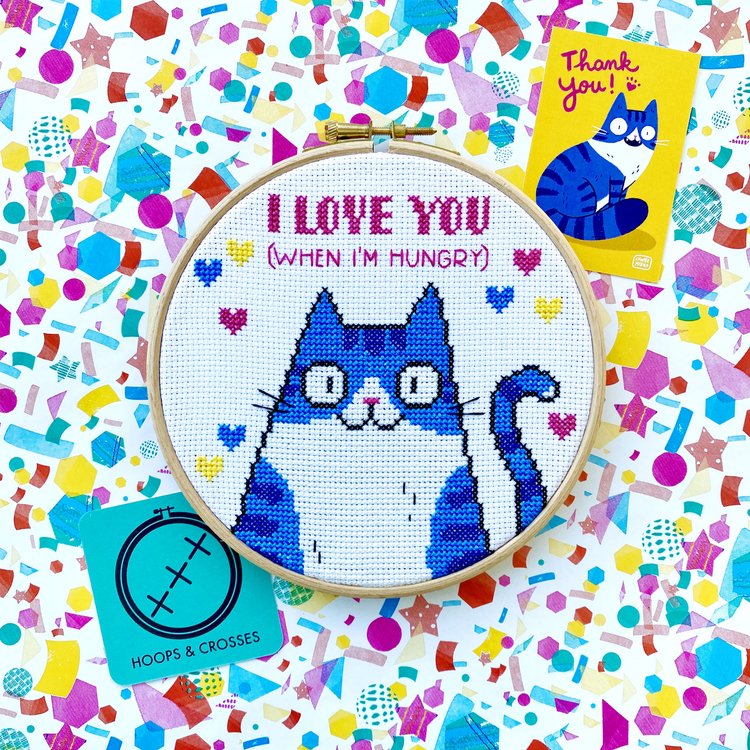 Cat Cross Stitch Kit - I Love You (When I'm Hungry)