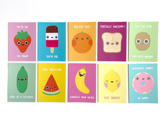 Pack of 10 Happy Food Postcards