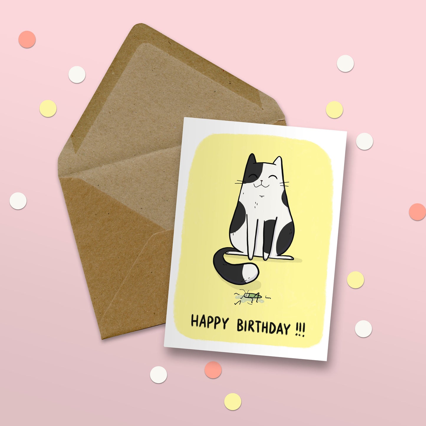 Happy Birthday Cat And Dead Grasshopper Card