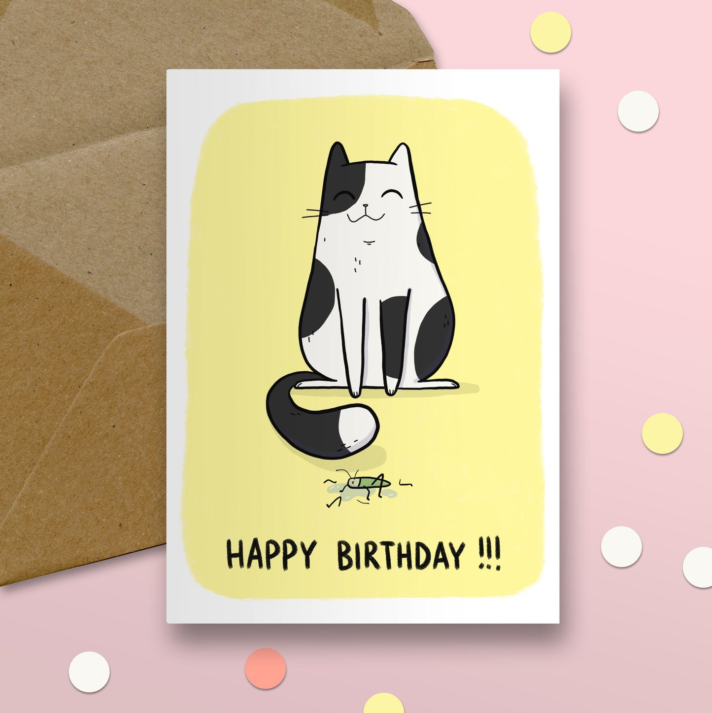 Happy Birthday Cat And Dead Grasshopper Card