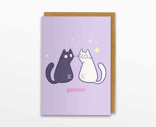 Gemini Zodiac Cat Greeting Card