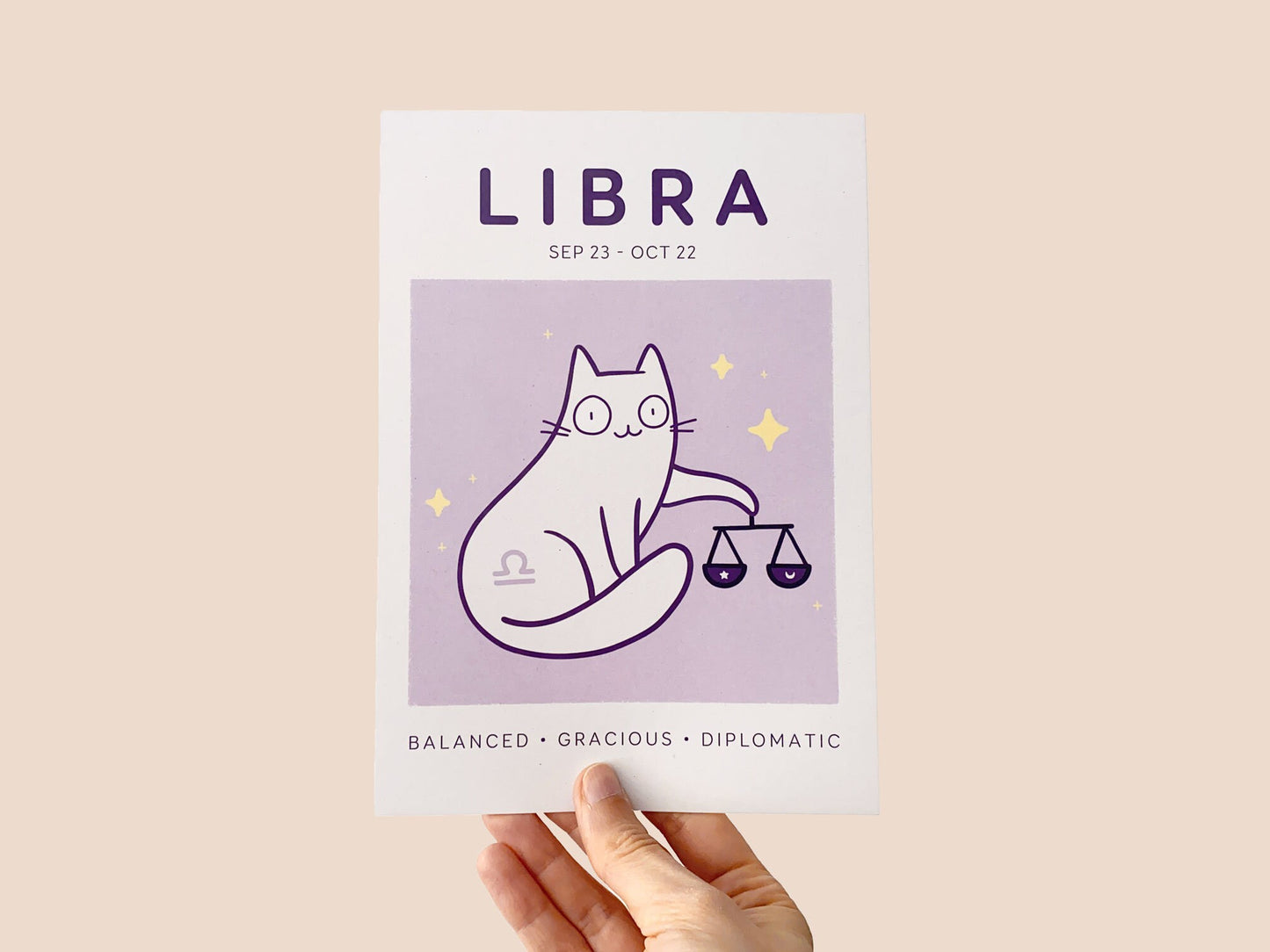 Libra Zodiac Cat Print (A5)