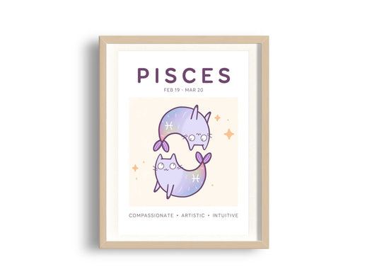 Pisces Zodiac Cat Print (A5)