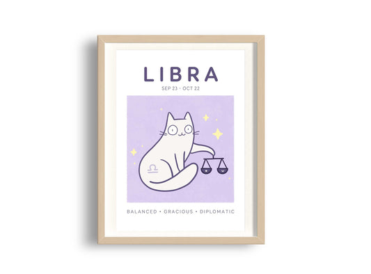 Libra Zodiac Cat Print (A5)