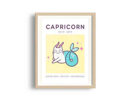 Capricorn Zodiac Cat Print (A5)