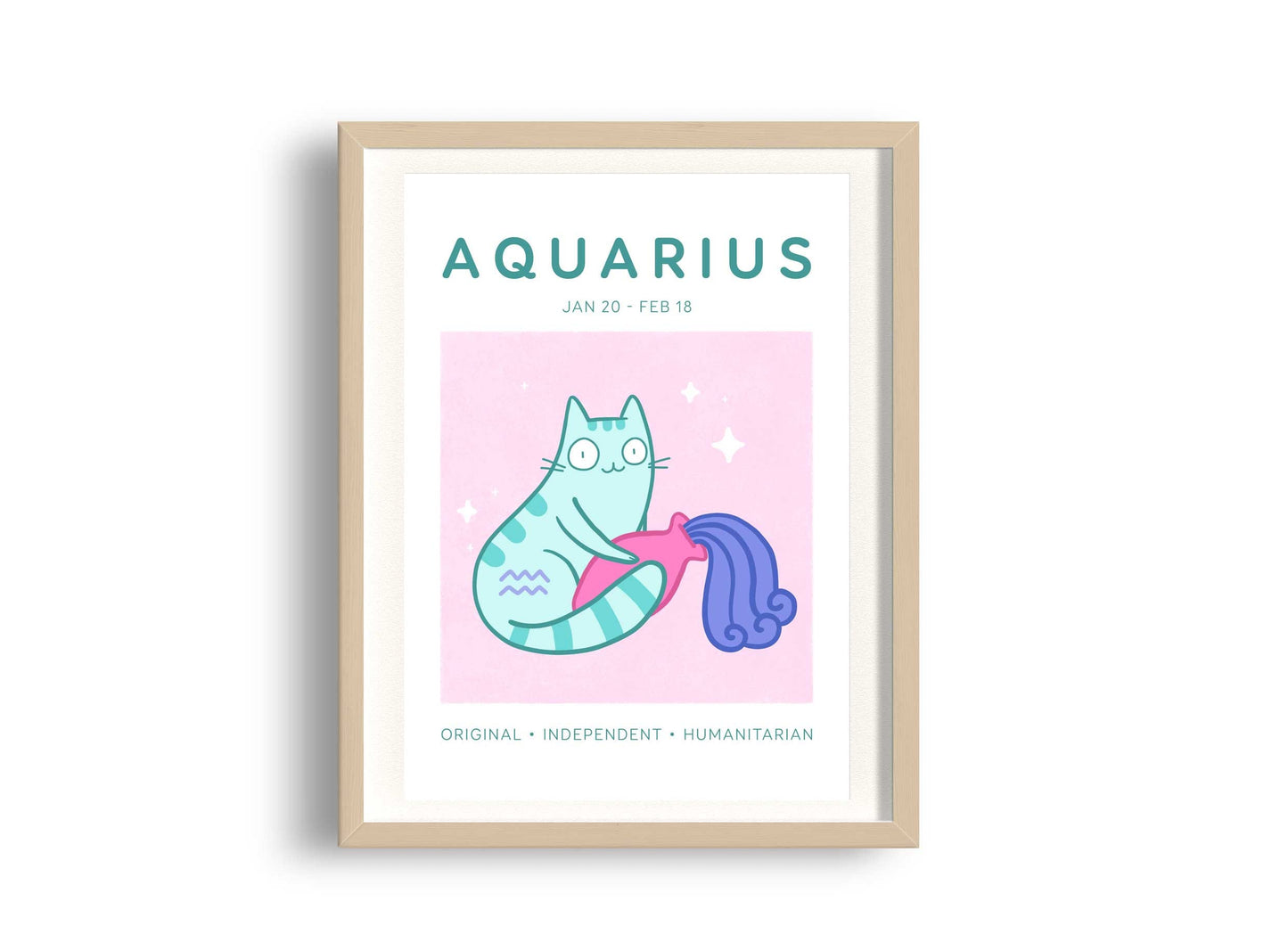 Aquarius Zodiac Cat Print (A5)