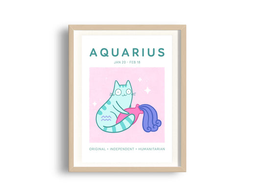 Aquarius Zodiac Cat Print (A5)