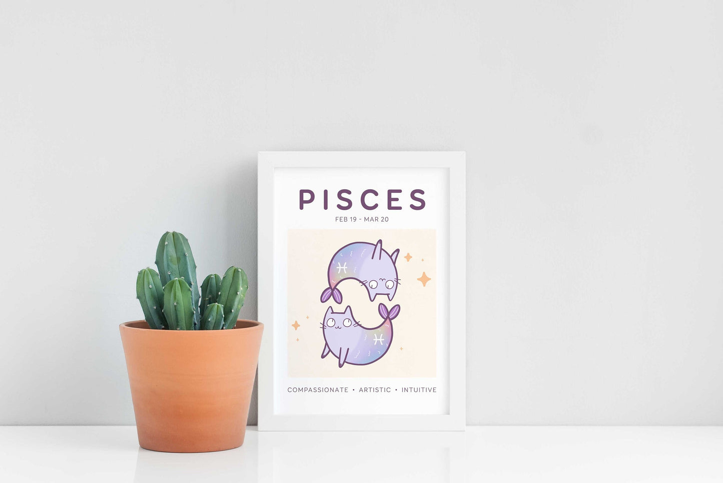 Pisces Zodiac Cat Print (A5)